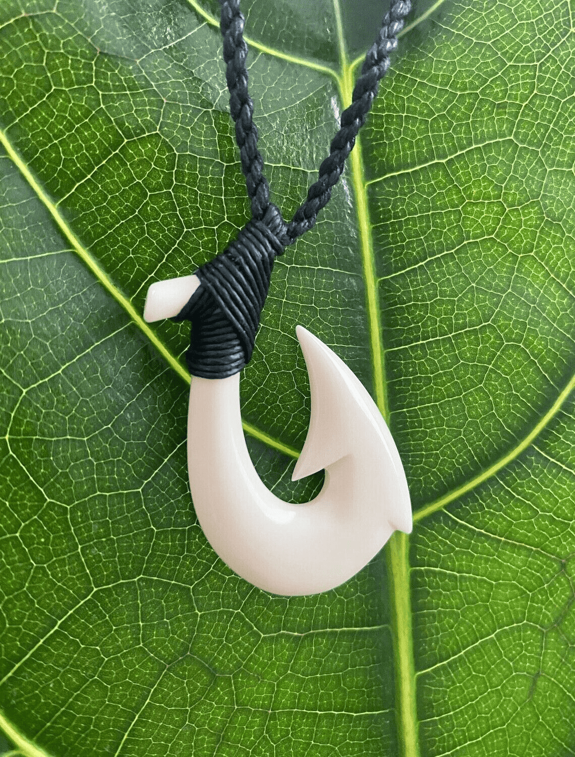 Hawaiian Fish Hook Necklace: Authentic Bone Carved Pendant