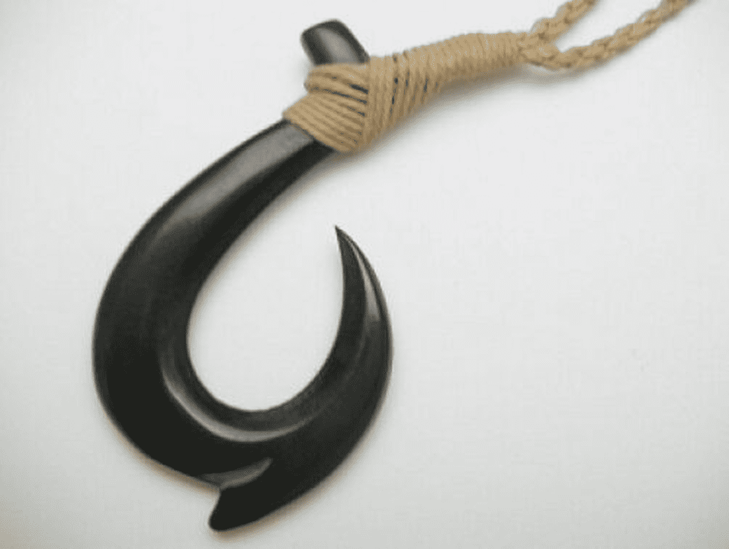 Bone Hawaiian Fish Hook Necklace Black